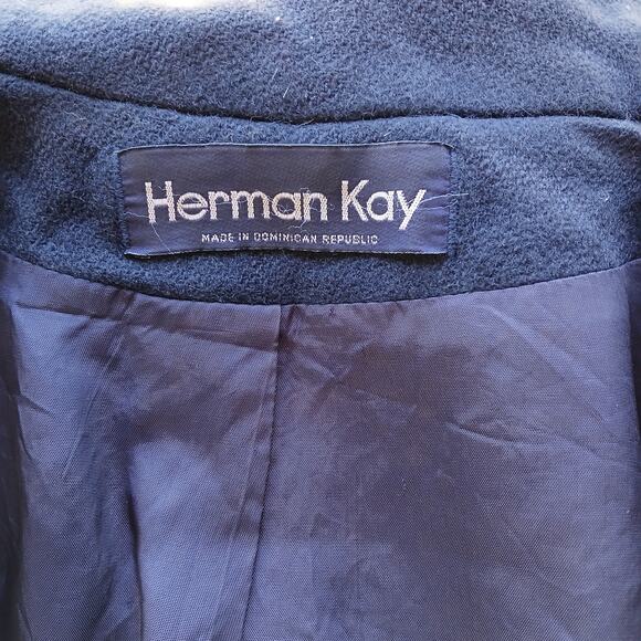 Herman Kay Wool Hooded Bib Jacket 16 Vintage 90s? warm coat navy plaid lined - Picture 7 of 13